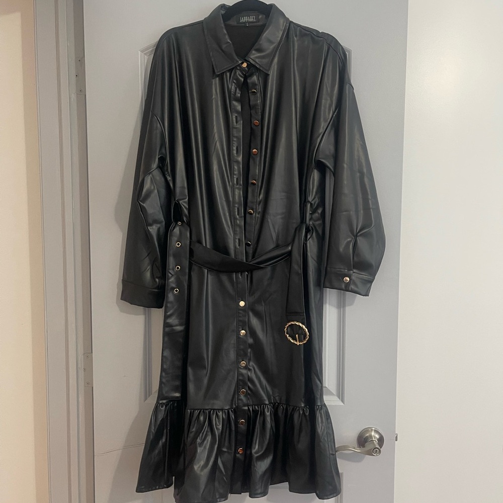 Black Faux Leather Shirt Dress